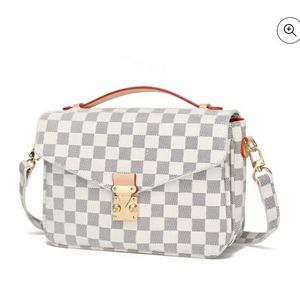 Designer Inspired White Checkered Cross Body Bag